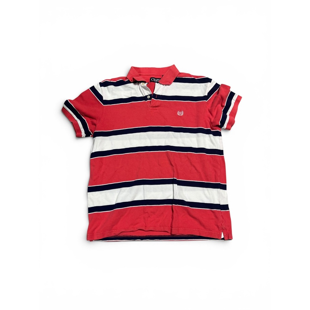 Chaps Men's Striped Short Sleeve Polo Shirt Red White Blue Size Large